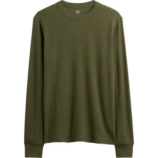 GAP V-FRCH LS WAFFLE MINI LOGO CREW Pánské tričko, khaki, velikost