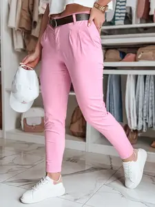 Růžové dámské chinos kalhoty s páskem
