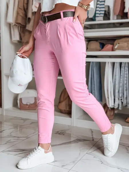 Růžové dámské chinos kalhoty s páskem
