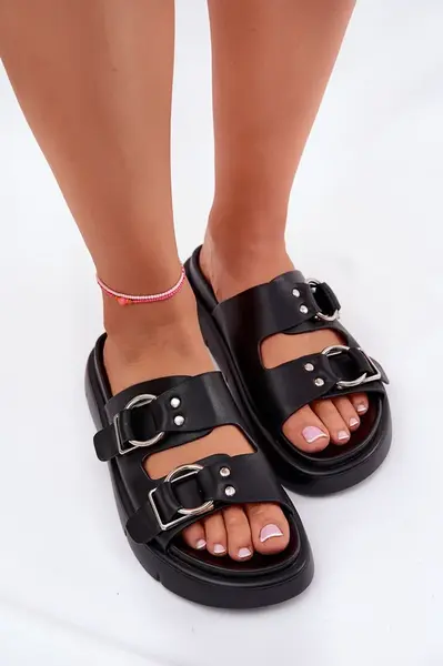 BIG STAR SHOES Kožené Dámské Sandály S Ozdobnými Přezkami Big Star