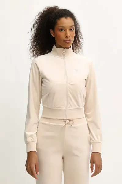 Velurová mikina Guess COUTURE dámská, béžová barva, hladká, V3BQ22 K0232
