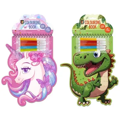Kniha omalovánek ve tvaru jednorožce/krokodýla + 4 fixy