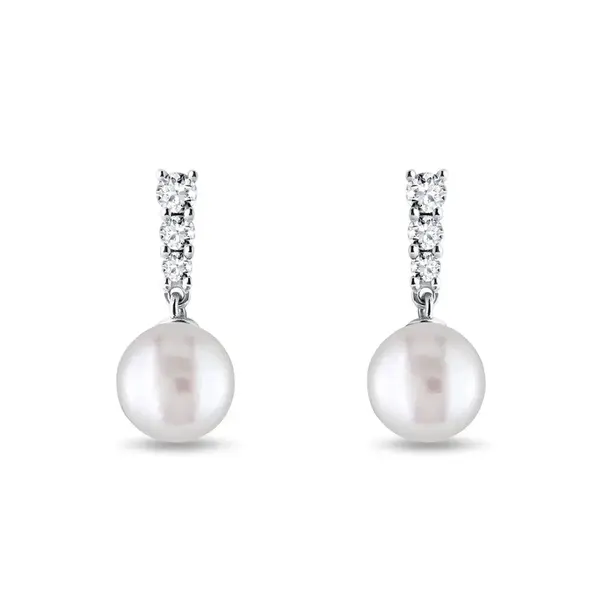 Náušnice z bílého 14k zlata s perlami a brilianty KLENOTA