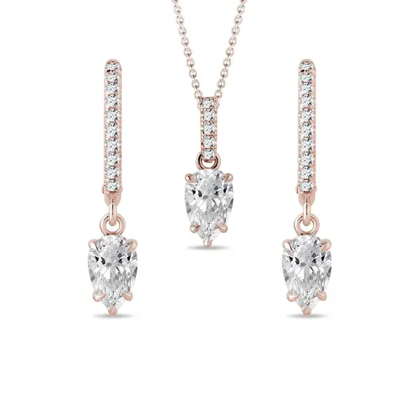 Sada šperků s lab grown diamanty v růžovém 14k zlatě KLENOTA