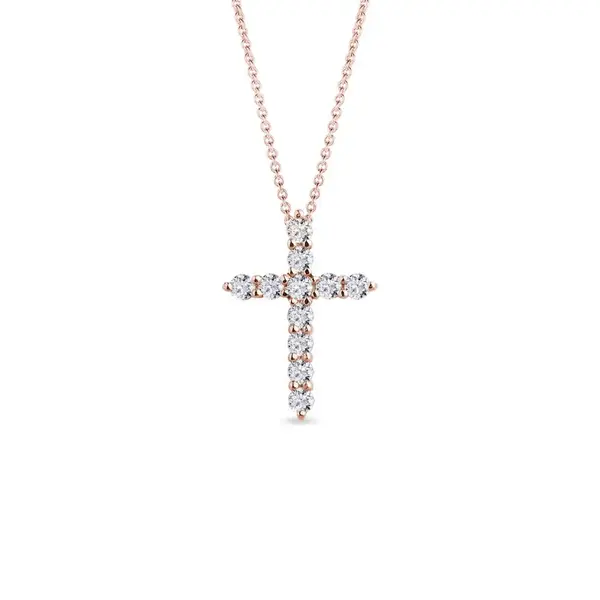 Briliantový přívěsek křížek z růžového zlata KLENOTA