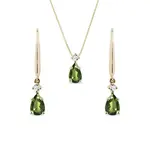 Súprava náhrdelníka a náušníc zo žltého zlata s vltavínmi KLENOTA