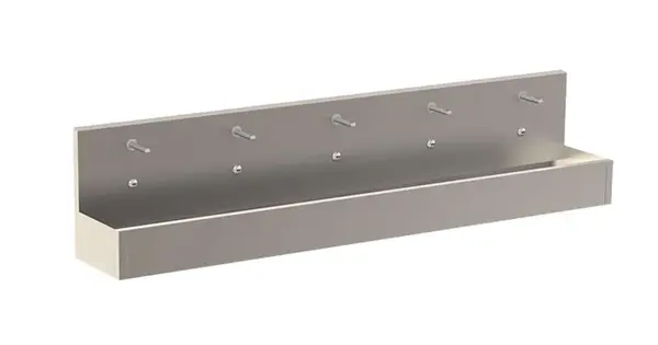 Sanela Nerezové dřezy - Opláštěný závěsný mycí žlab 3000 mm, 5 senzorových baterií, síťové napájení, antivandal, nerez SLUN 83E