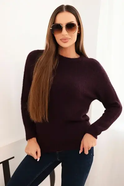 Kesi Włoski Dámský svetr z baby alpaky s dlouhým rukávem švestkový