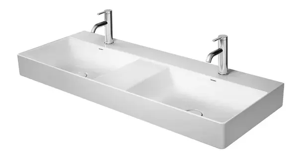 Duravit DuraSquare - Dvojumyvadlo 120x47 cm, bez přepadu, 2 otvory pro baterie, DuraCeram, WonderGliss, bílá 23531200411