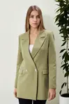 26139 Dewberry Womens Large Size Woven Blazer Jacket-LIGHT KHAKI