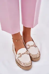 Dámske Kožené Mokasíny So Zlatým Detaile Svetlo Béžové Laura Messi 2938