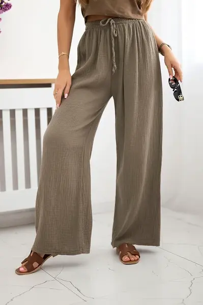 Kesi Włoski Mušelínové nohavice so širokou nohavicou fango