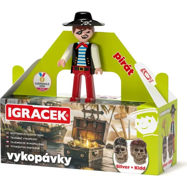 Igráček Pirát - figúrka s vykopávkami lebiek Silvera a Kidda