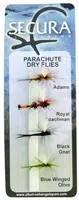 Secura flyfishing mušky parachute dry flies 4 ks
