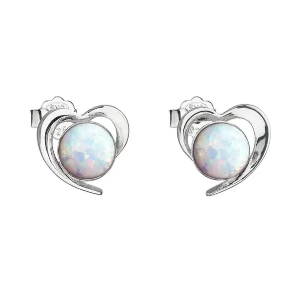 Evolution Group - Pavona Stříbrné náušnice srdíčka s bílými syntetickými opály 31259.3 white