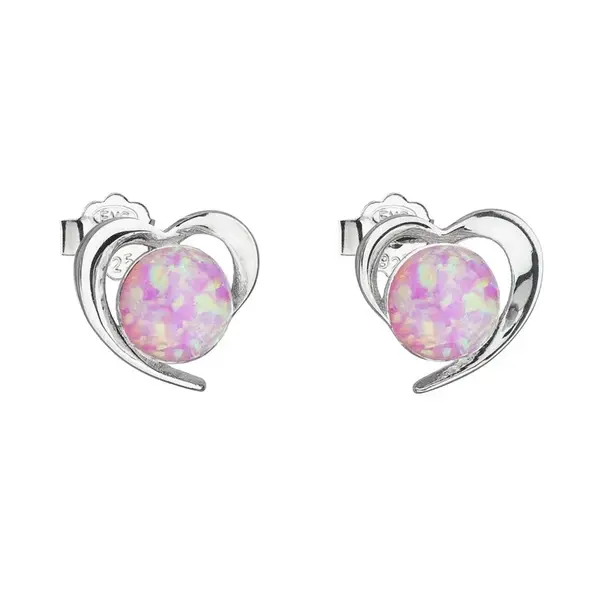 Evolution Group - Pavona Stříbrné náušnice srdíčka s růžovými syntetickými opály 31259.3 lt.rose