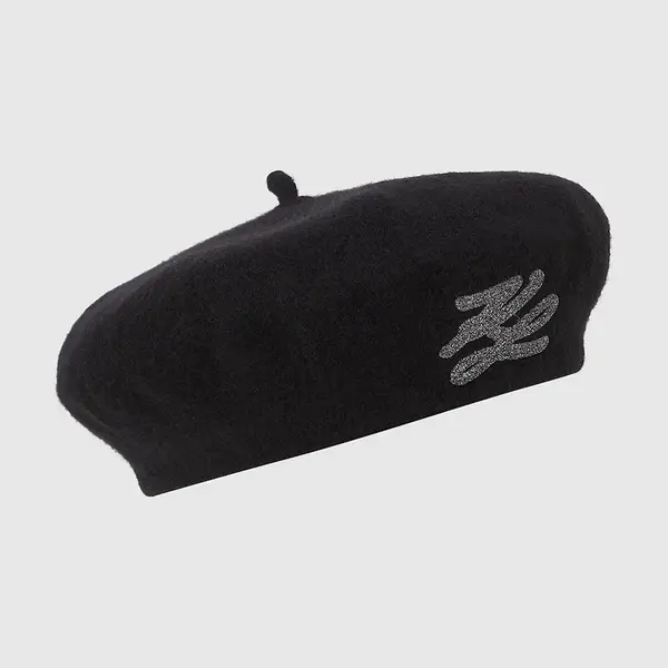 Vlněný baret Karl Lagerfeld černá barva, A4W33002