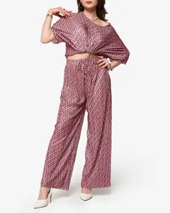 Resti Dark pink women's patterned pleated set - Clothing