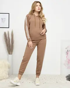Resti Brown women's insulated tracksuit set with stripes - Clothing