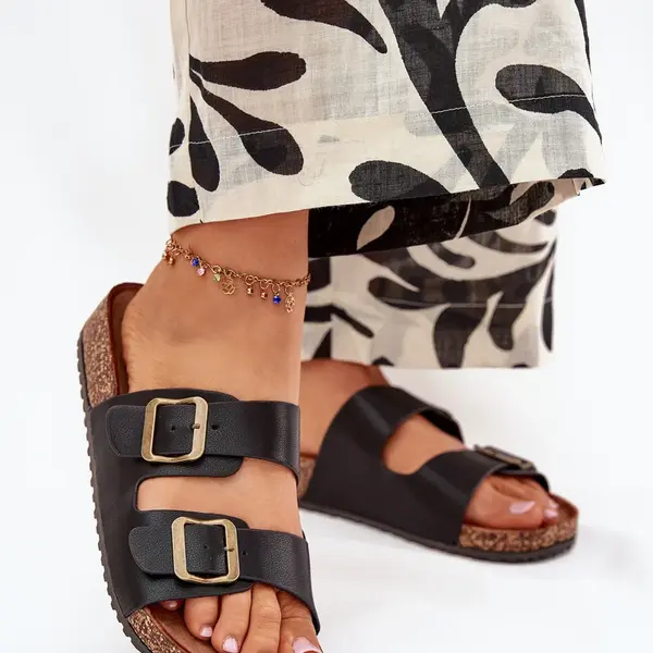 EVENTO Dámske Šľapky Na Korkovej Platforme S Prackami Čierne Vesina