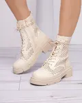 Resti Openwork beige women's boots with flat heels Rolika - Footwear