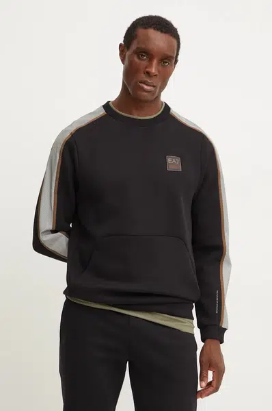Mikina EA7 Emporio Armani pánská, černá barva, s aplikací, PJODZ.6DPM36