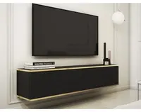 Závěsná TV skříňka Orfeo, 135 cm, černá struktura/zlatá