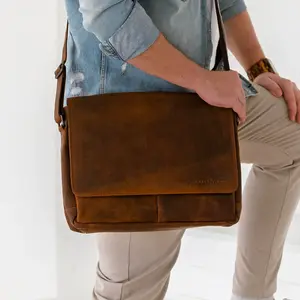 Pánska kožená taška cez rameno Greenwood Jay - koňak