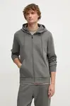 Mikina Boss Green pánská, šedá barva, s kapucí, hladká