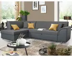 Rohová sedacia súprava Bernett, antracitová ekokoža/sivá tkanina, ľavý roh%