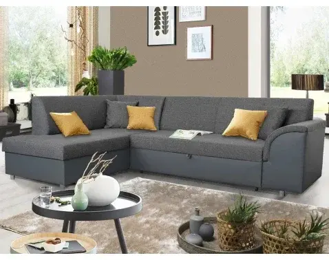 Rohová sedacia súprava Bernett, antracitová ekokoža/sivá tkanina, ľavý roh%