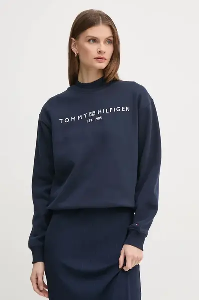 Mikina Tommy Hilfiger dámská, tmavomodrá barva, s potiskem, WW0WW39791