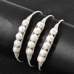 Brass Wire Wrapped Natural Pearl Open Cuff Bangles for Women