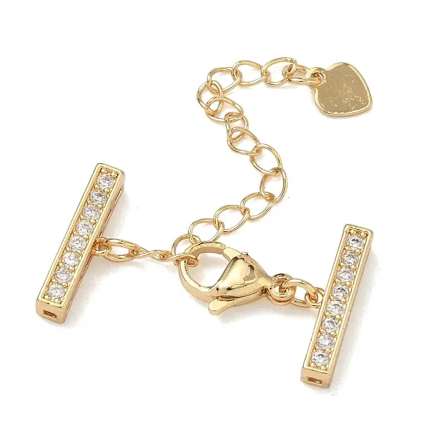 Brass Micro Pave Clear Cubic Zirconia Curb Chain Extender