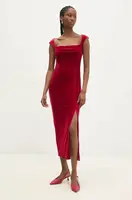 Velurové šaty Answear.LAB červená barva, midi