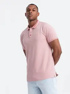 Ombre Melange men's polo shirt with striped collar - pink