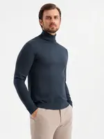 Ombre Men's knitted turtleneck with viscose - navy blue