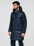 Ombre Men's quilted long jacket with large pockets - navy blue