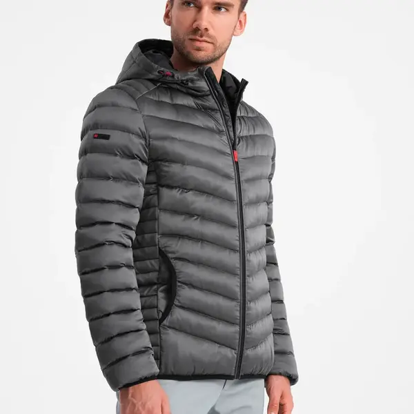 Ombre Lightly insulated quilted men's jacket with satin trim - graphite