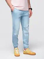 Ombre Men's JOGGERS denim pants with wash effect - light blue