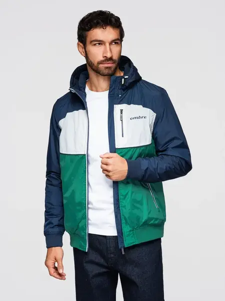 Ombre Lightweight colorful men's sports jacket with fleece - green and navy blue