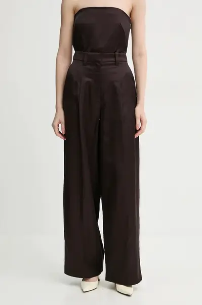 Kalhoty A.L.C. dámské, hnědá barva, široké, high waist, 2PANT01110
