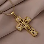 Vintage 316 Surgical Stainless Steel with Clear Glass Hollow Jesus Cross Pendant Necklaces for Women Men