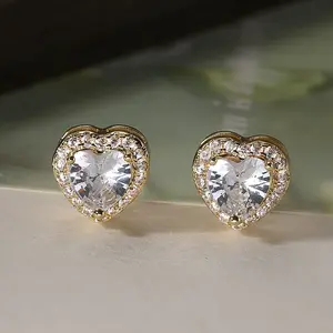 Brass Micro Pave Clear Cubic Zirconia Stud Earrings