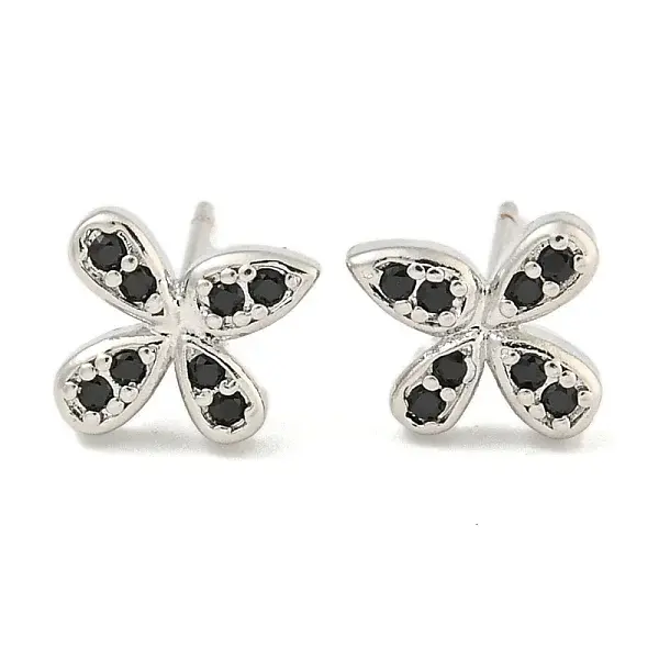 Rack Plating Brass Micro Pave Clear Cubic Zirconia Stud Earrings