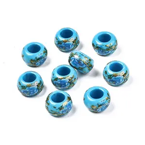 Flower Printed Opaque Acrylic Rondelle Beads