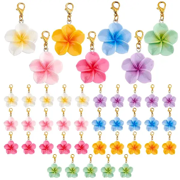 42Pcs 7 Colors Resin Flower Pendant Decorations
