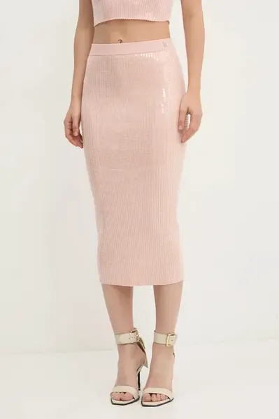 Sukně HUGO růžová barva, midi, pouzdrová, 50532283
