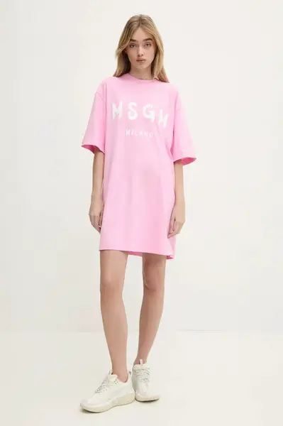 Bavlněné šaty MSGM růžová barva, mini, oversize