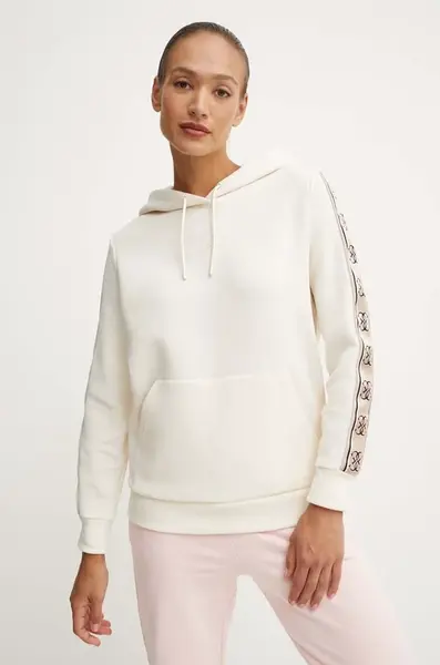 Mikina Guess CARLA dámská, béžová barva, s kapucí, s aplikací, V4YQ11 KB3P2